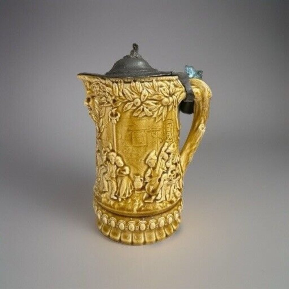 Choisy- Le- Roi Majolica Pitcher With‎ lid Porcelaine Pottery France 10 in RARE